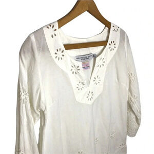 Gretchen Scott Designs Boho Prairie Popover Eyelet V Neck Tunic Blouse